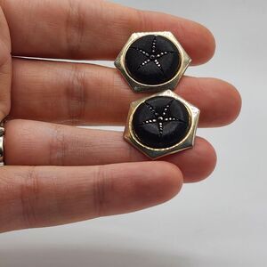 Vintage Oldak Mid-Century 1950’s Modern Art Black Hexagon Marcasite Cufflinks
